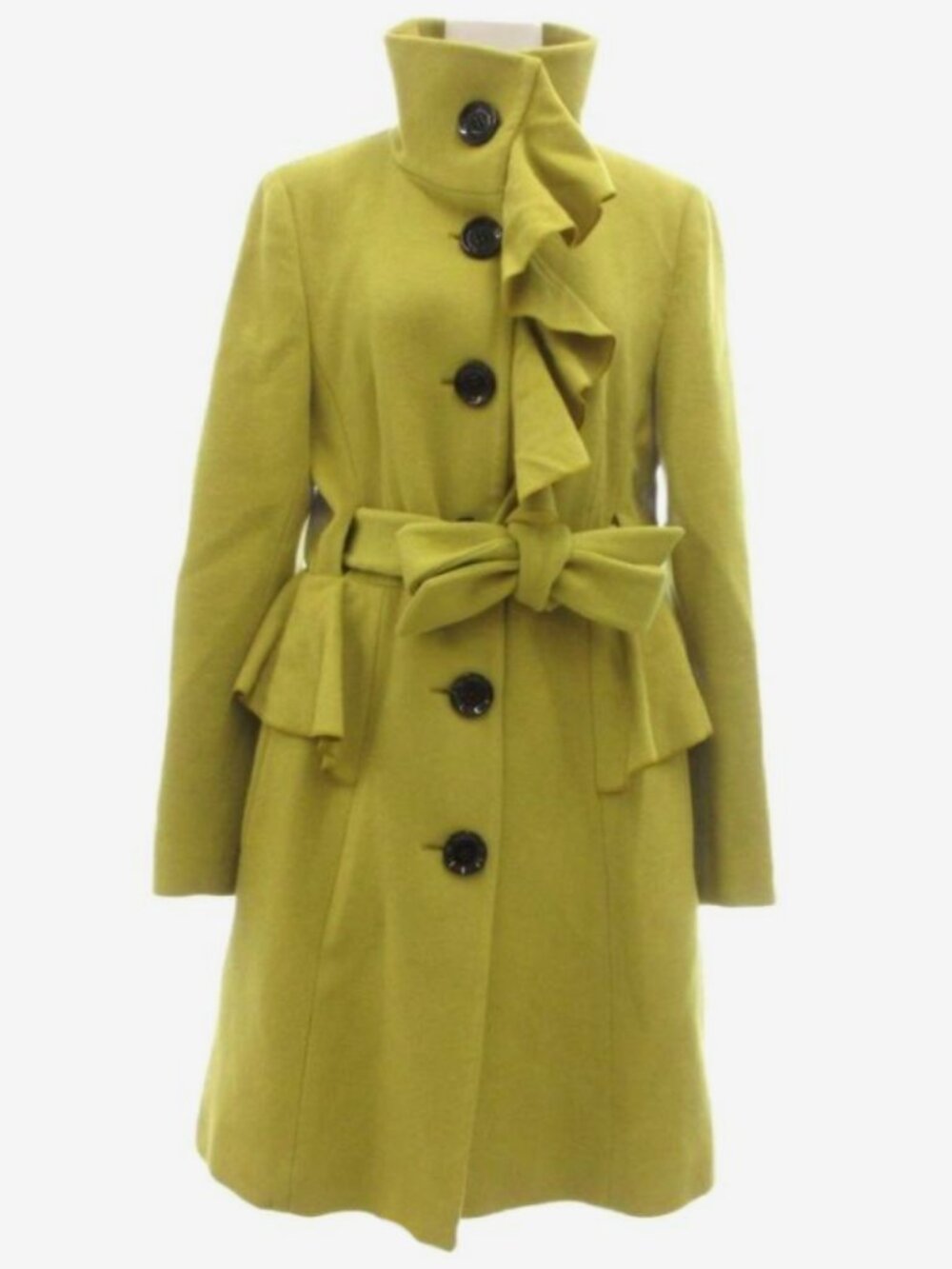 Karen Millen Chartreuse Ruffle Front Wool Coat Womens US Size 8